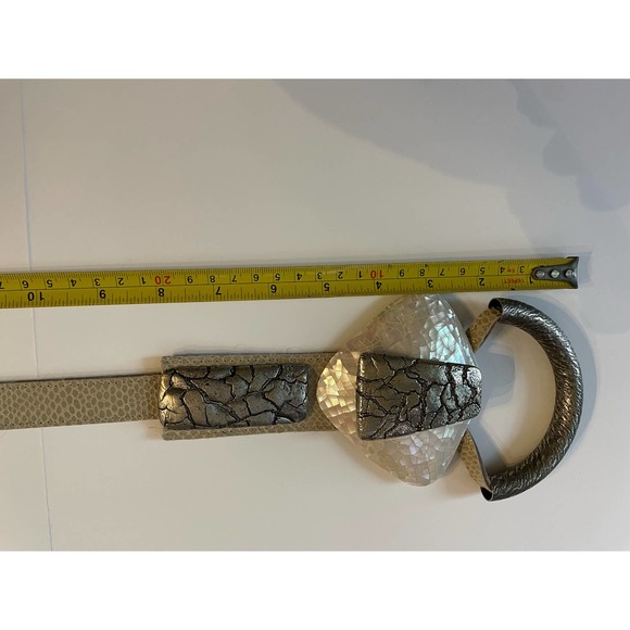Ornate Beige Belt with Beige Buckle with Mother of Pearl Shell design main image 8
